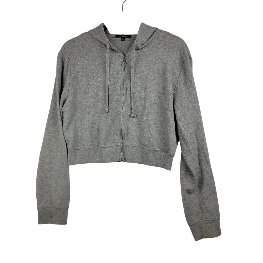 Ambiance Mens Womens Large Heather Gray Cropped Full Zip Hoodie O-Ring Zipper